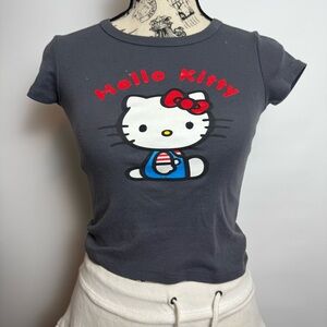 Sanrio Hello Kitty Graphic Tee in Charcoal with Red Bow
